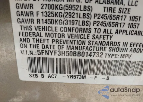 2011 Honda Pilot Ex-L from USA, damaged, VIN 5FNYF3H50BB014732